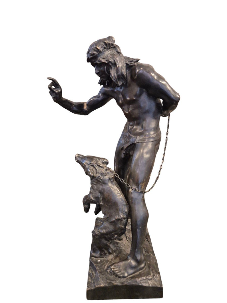 Domatore d'Orso, Scultura in bronzo, di P. Wayland Bartlett. Usa -Francia XIX Secolo -photo-4