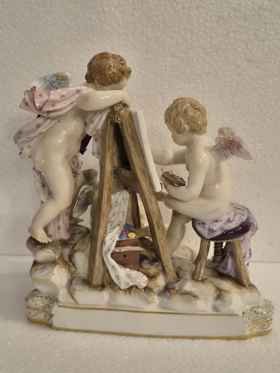 Gruppo in porcellana di Meissen XIX secolo Allegoria della Pittura-photo-2