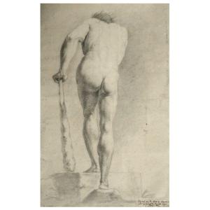 Studio di nudo accademico come Ercole dal retro, Italia XIX Secolo