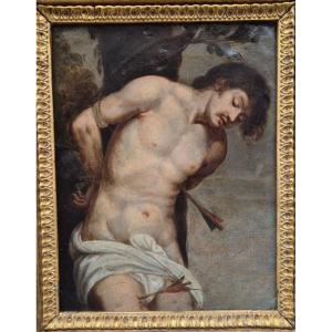 San Sebastiano , Dipinto olio su rame Italia XVII Secolo