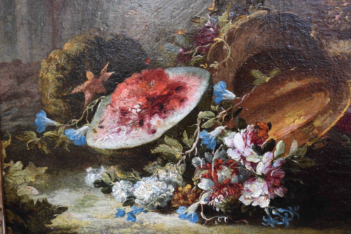 Napoli, Prima metà del XVIII secolo Coppia di nature morte con fiori Olio su tela Gaspare Lopez-photo-3