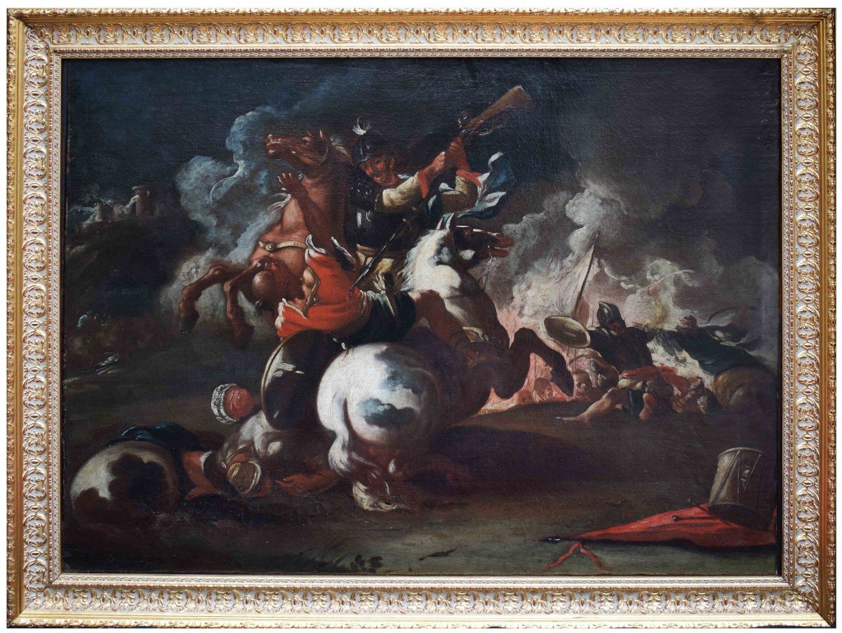 Francesco Maria Raineri detto lo Schivenoglia (1676 - 1758)  Scena di battaglia