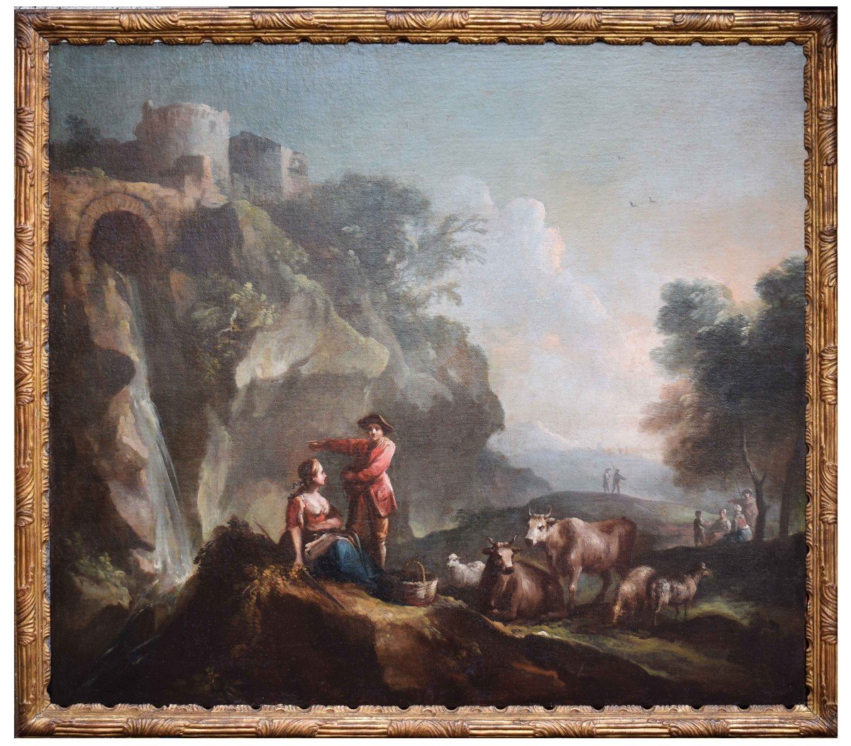 Francesco Antoniani (1700/1710 – 1775) Scene pastorali Dipinto Olio su tela-photo-2