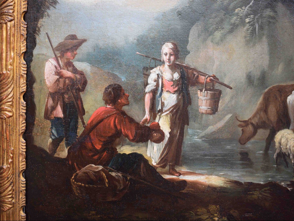 Francesco Antoniani (1700/1710 – 1775) Scene pastorali Dipinto Olio su tela-photo-1