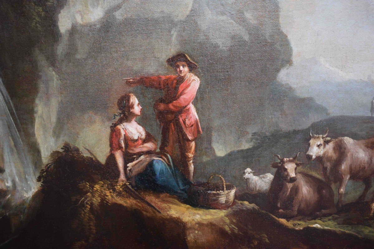 Francesco Antoniani (1700/1710 – 1775) Scene pastorali Dipinto Olio su tela-photo-5