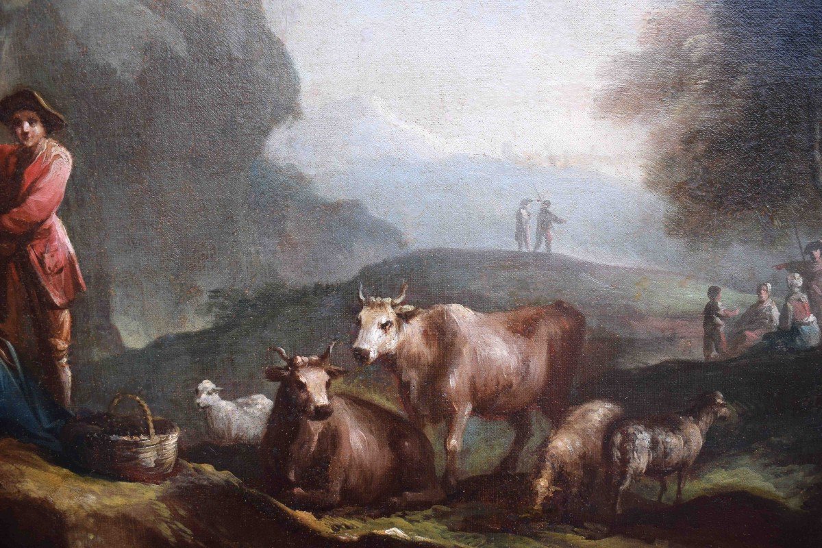 Francesco Antoniani (1700/1710 – 1775) Scene pastorali Dipinto Olio su tela-photo-7