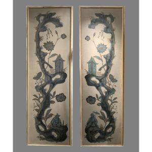 Pannelli olio su tela raffiguranti chinoiserie