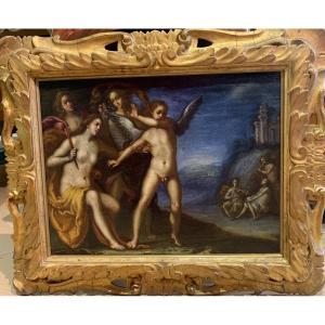 dipinto olio su tela raffigurante Venere che fustiga amore 1630 circa 