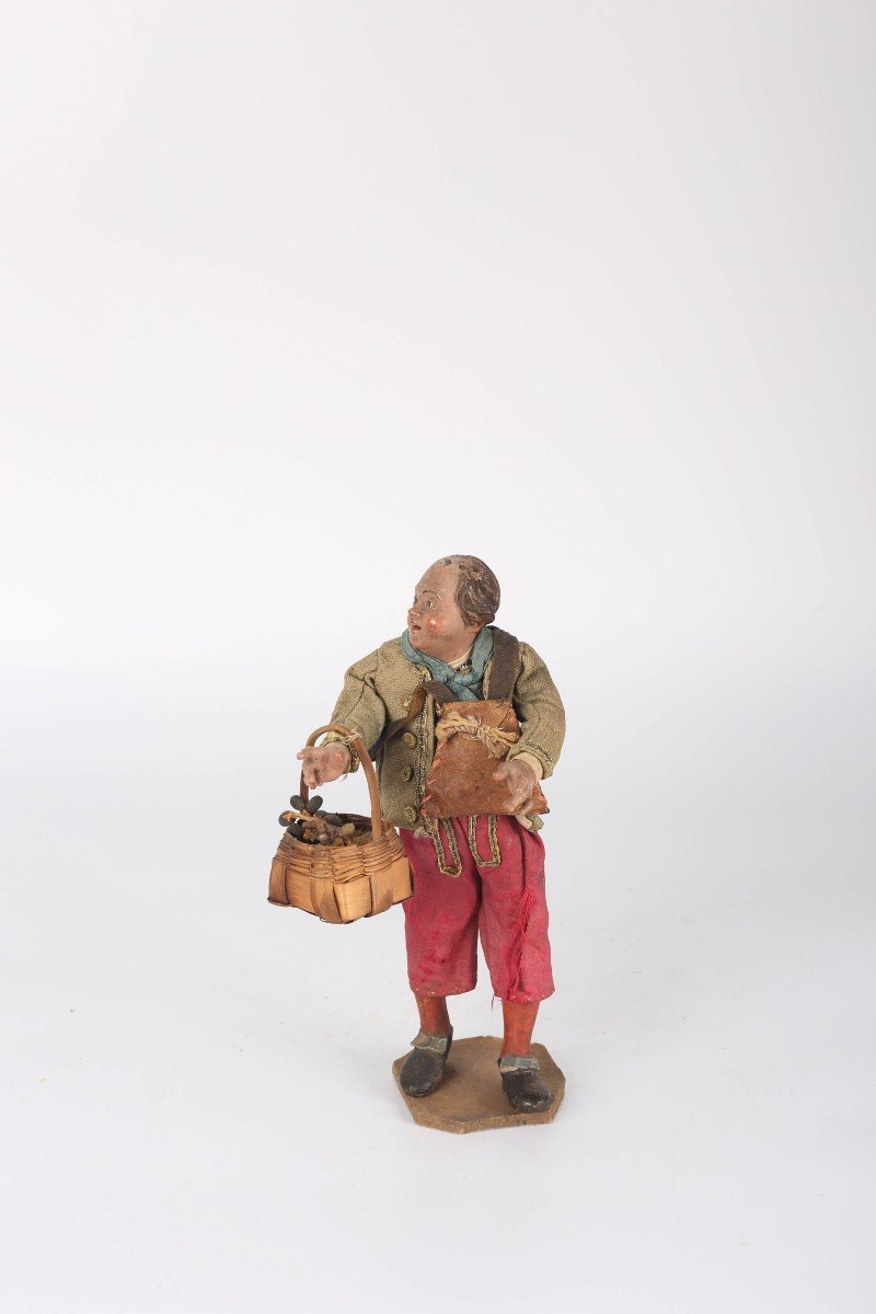 Figura del presepe napoletano "bambino", canapa, terracotta e legno. 18° secolo-photo-2