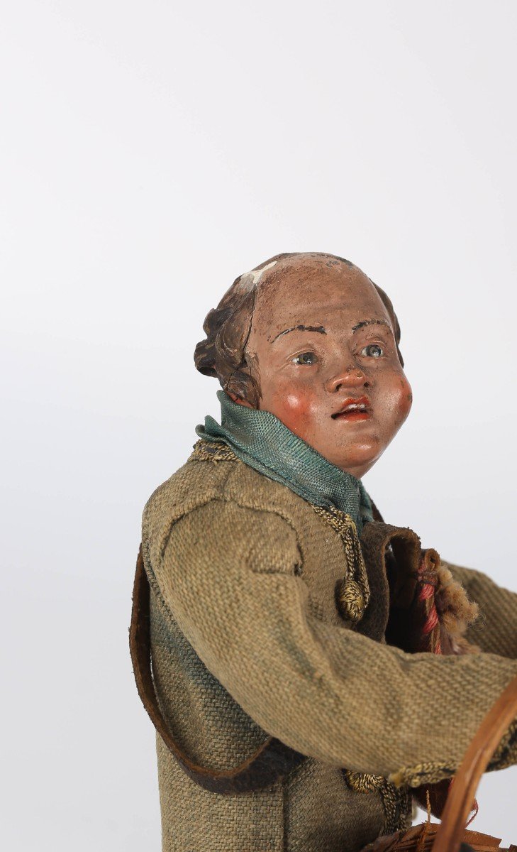 Figura del presepe napoletano "bambino", canapa, terracotta e legno. 18° secolo-photo-1