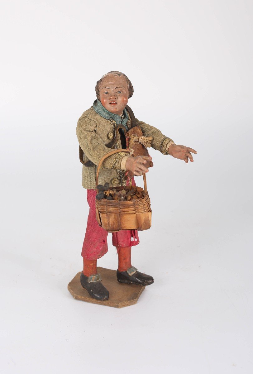 Figura del presepe napoletano "bambino", canapa, terracotta e legno. 18° secolo