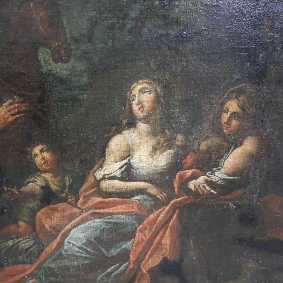 Scuola romana intorno 1650, Labano in cerca degli idoli nella valigia di Giacobbe Olio su tela-photo-2