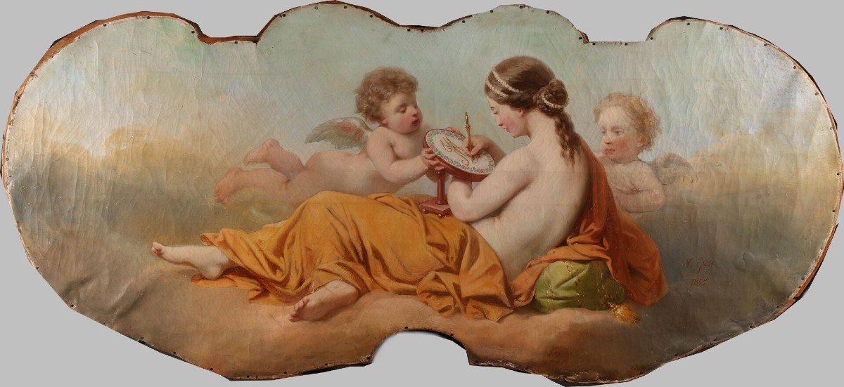 Nicolas Louis Gosse, "Hélène ricama circondata da amori", olio su tela, alcune lacune.-photo-2