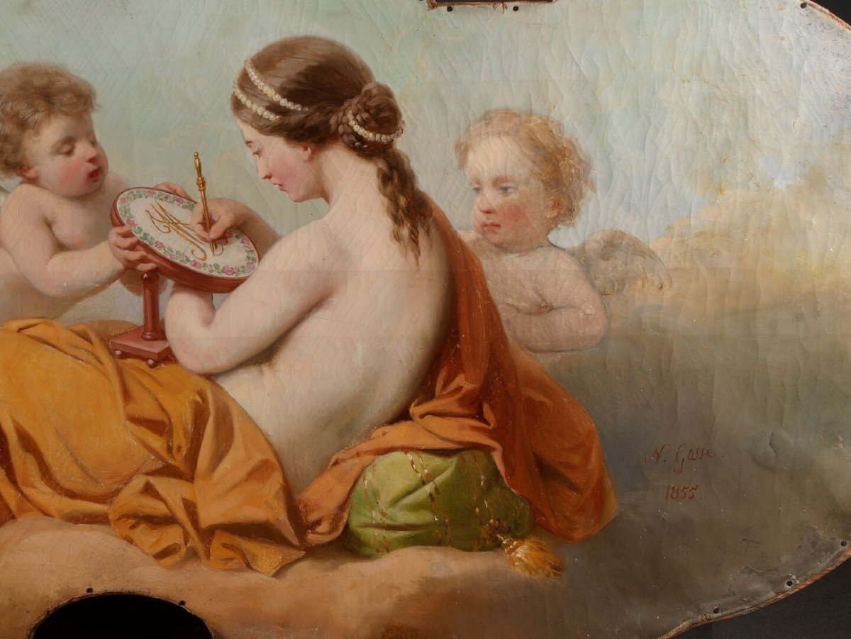 Nicolas Louis Gosse, "Hélène ricama circondata da amori", olio su tela, alcune lacune.-photo-3