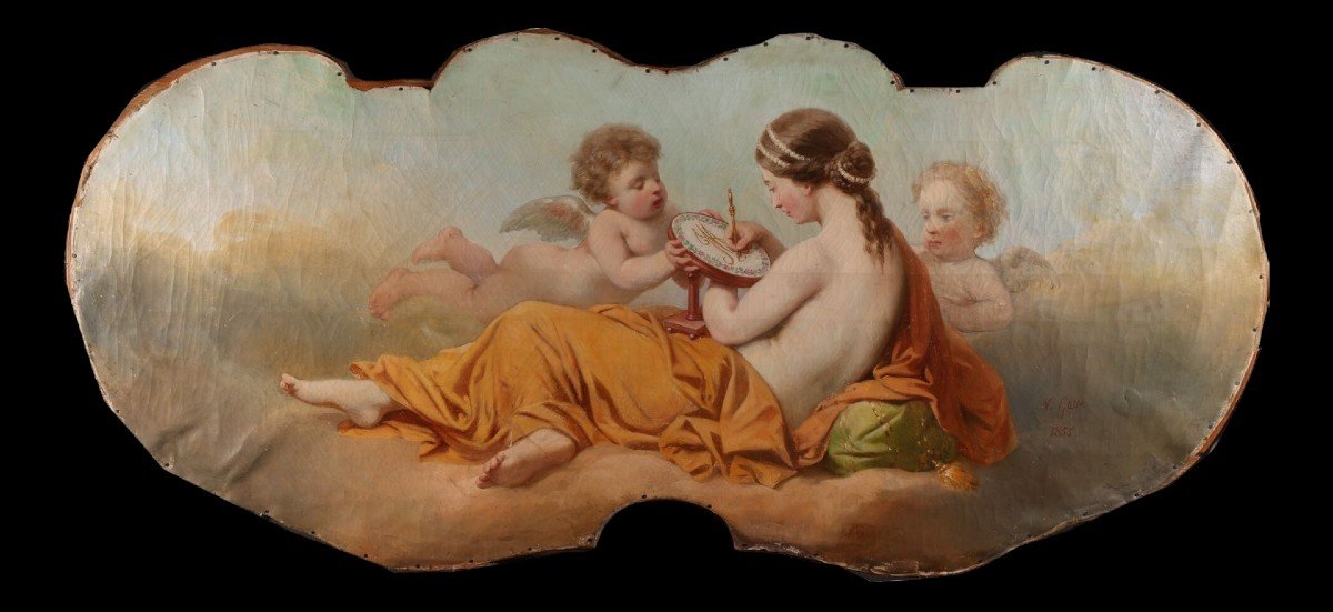 Nicolas Louis Gosse, "Hélène ricama circondata da amori", olio su tela, alcune lacune.