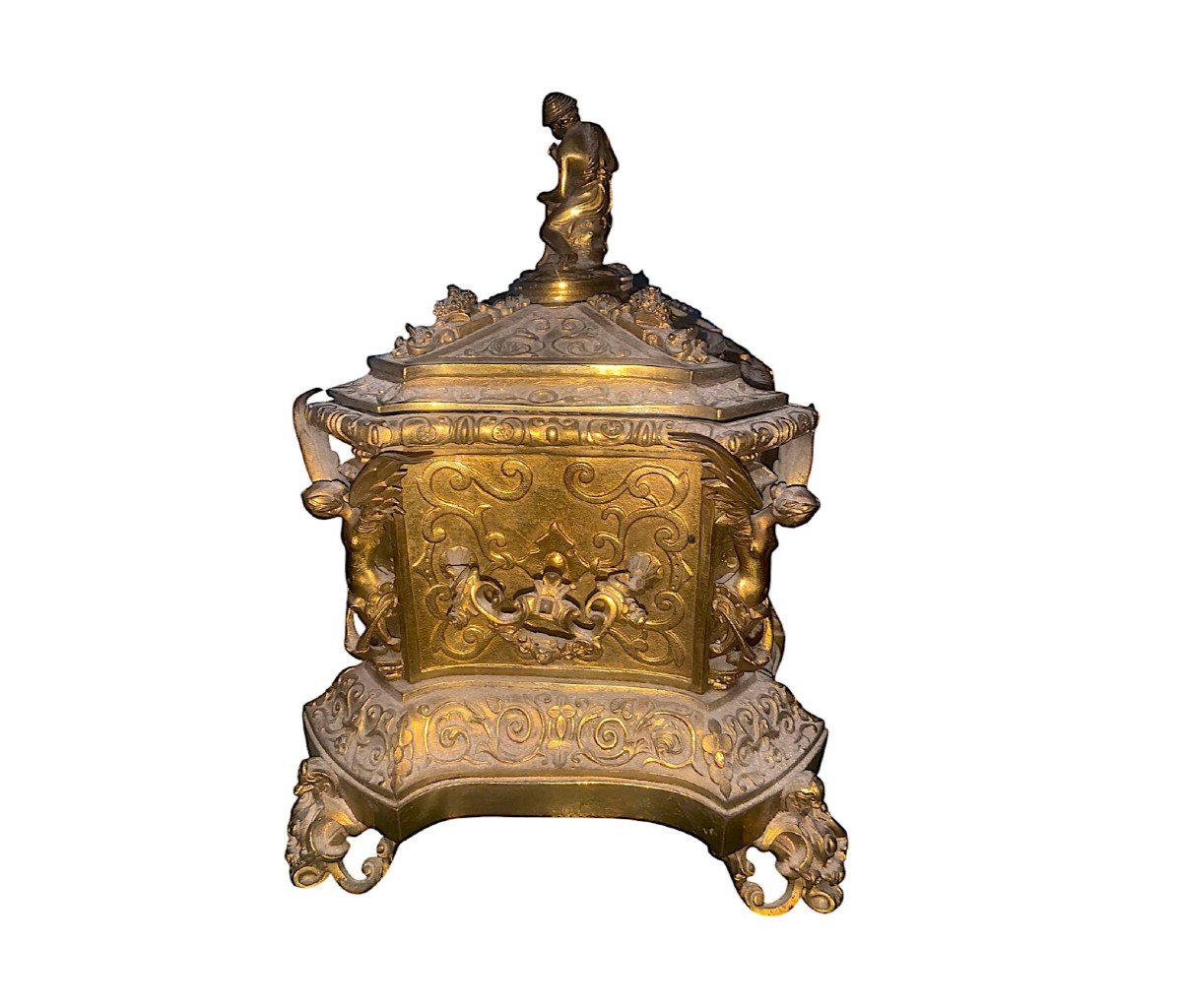 Scatola in bronzo dorato con placche smaltate di Sevres, Napoleone III-photo-1