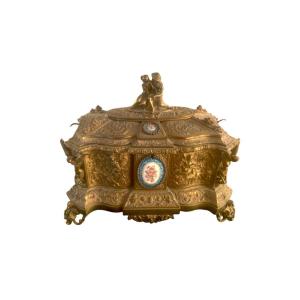 Scatola in bronzo dorato con placche smaltate di Sevres, Napoleone III