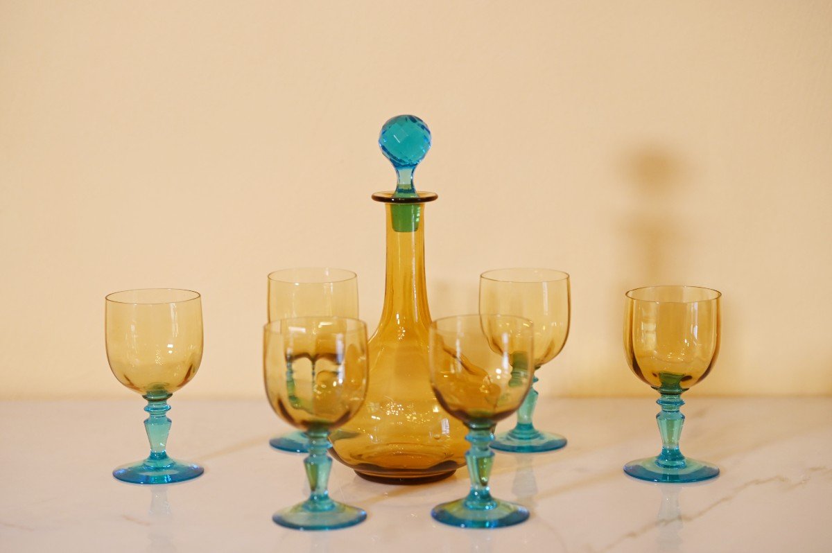 Cristallerie de Portieux Parte di servizio composto da 6 bicchieri e una bottiglia-George Sand-photo-2