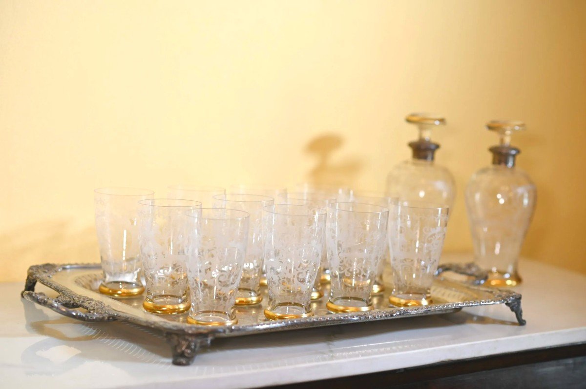 Servizio di bicchieri in cristallo con due bottiglie – Fine Sec. XIX-photo-3