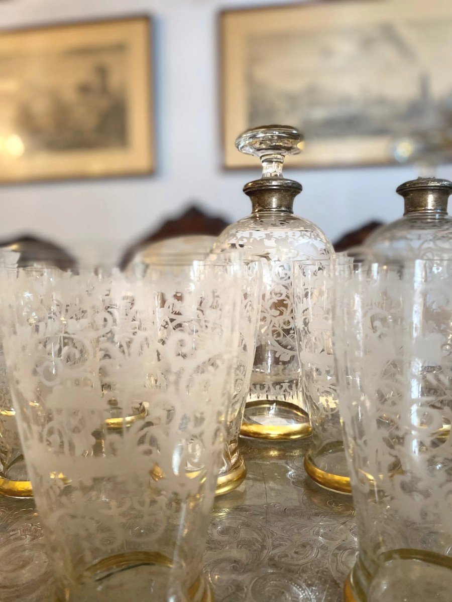 Servizio di bicchieri in cristallo con due bottiglie – Fine Sec. XIX-photo-4