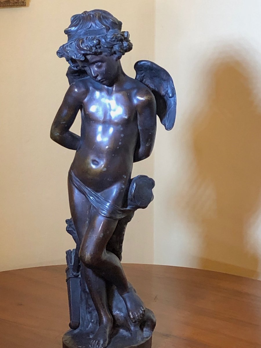 Denise Delavigne, “ Cupido Legato” . Grande scultura in bronzo. Francia, inizio secolo XX-photo-2