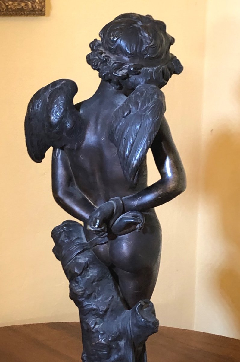 Denise Delavigne, “ Cupido Legato” . Grande scultura in bronzo. Francia, inizio secolo XX-photo-3