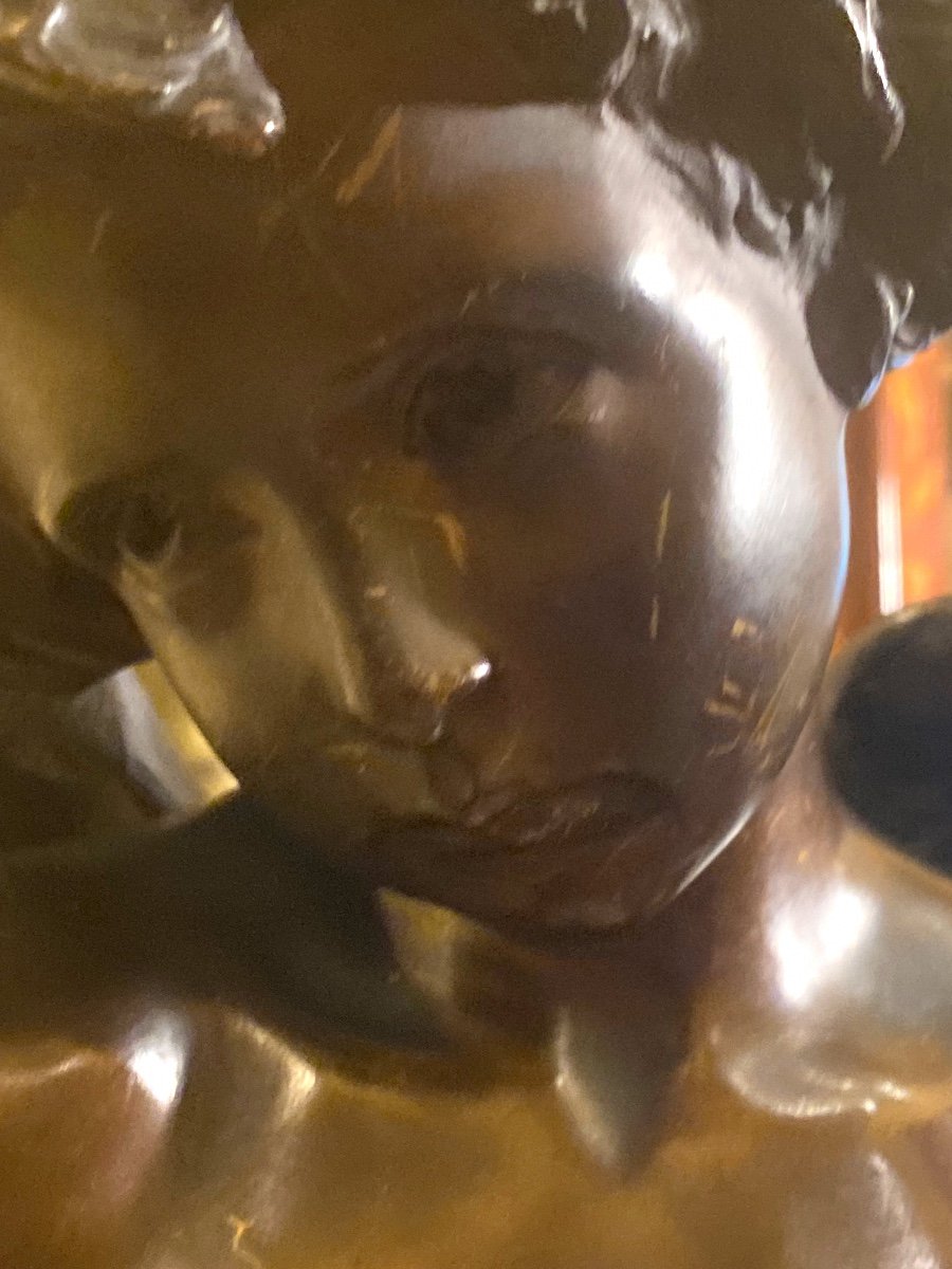 Denise Delavigne, “ Cupido Legato” . Grande scultura in bronzo. Francia, inizio secolo XX-photo-4