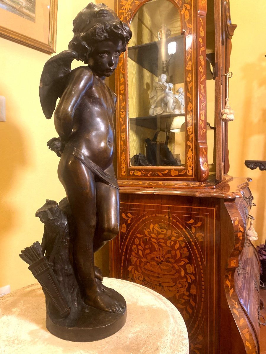 Denise Delavigne, “ Cupido Legato” . Grande scultura in bronzo. Francia, inizio secolo XX-photo-5