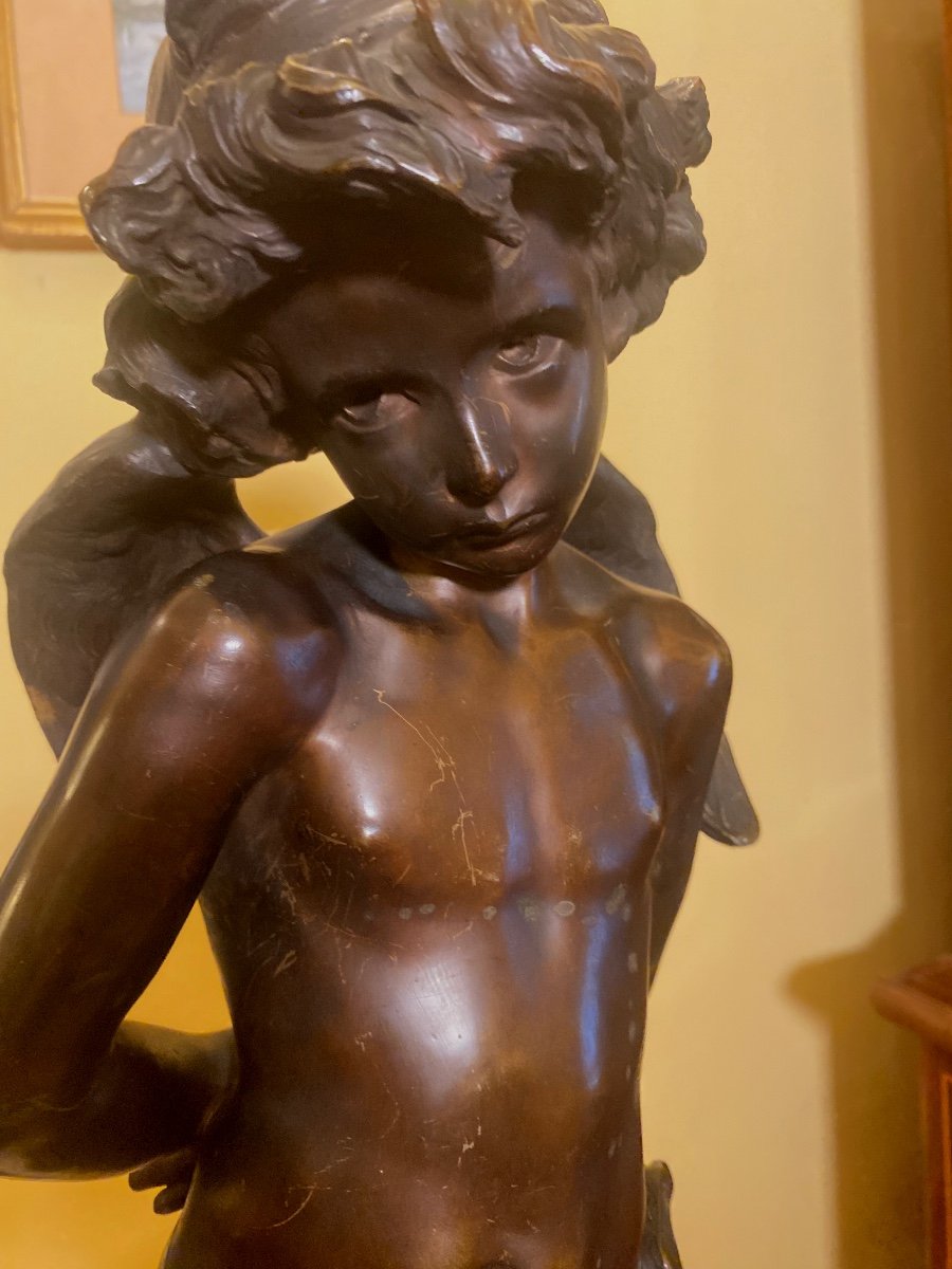 Denise Delavigne, “ Cupido Legato” . Grande scultura in bronzo. Francia, inizio secolo XX-photo-6