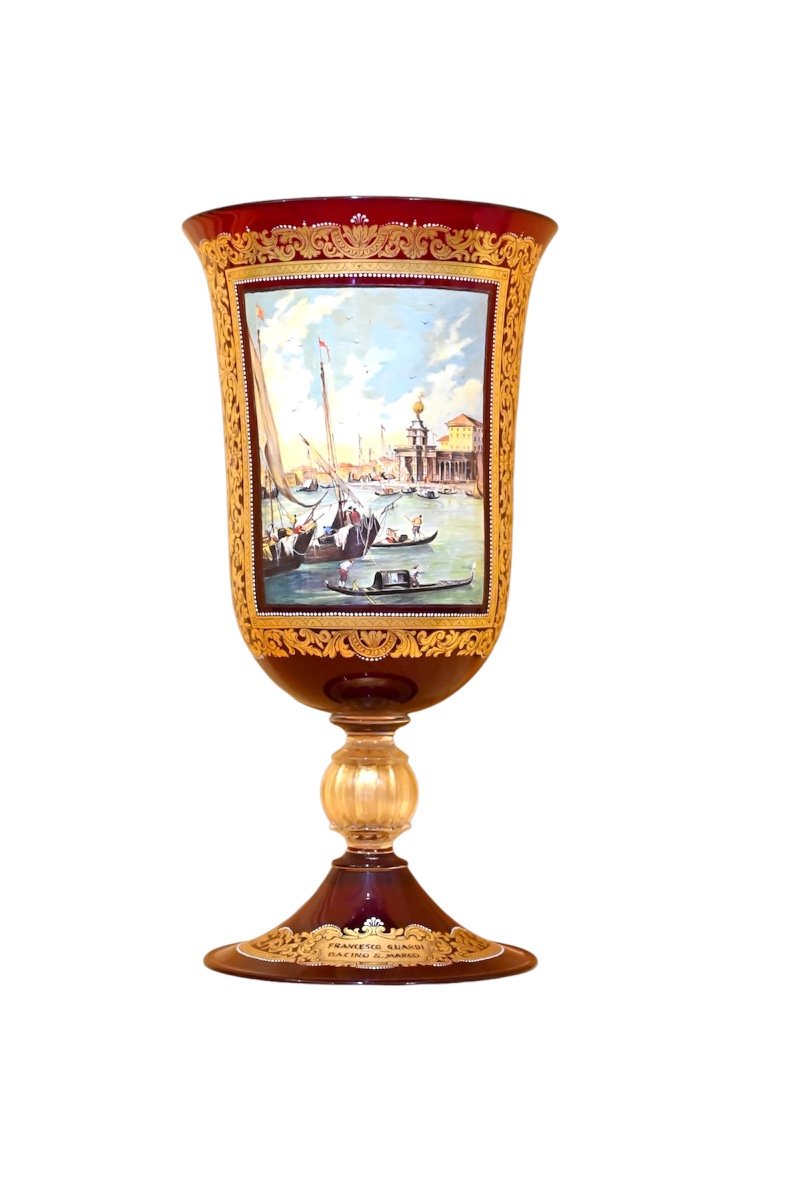 Grande vaso in vetro di Murano dipinto a mano. Sec.XX