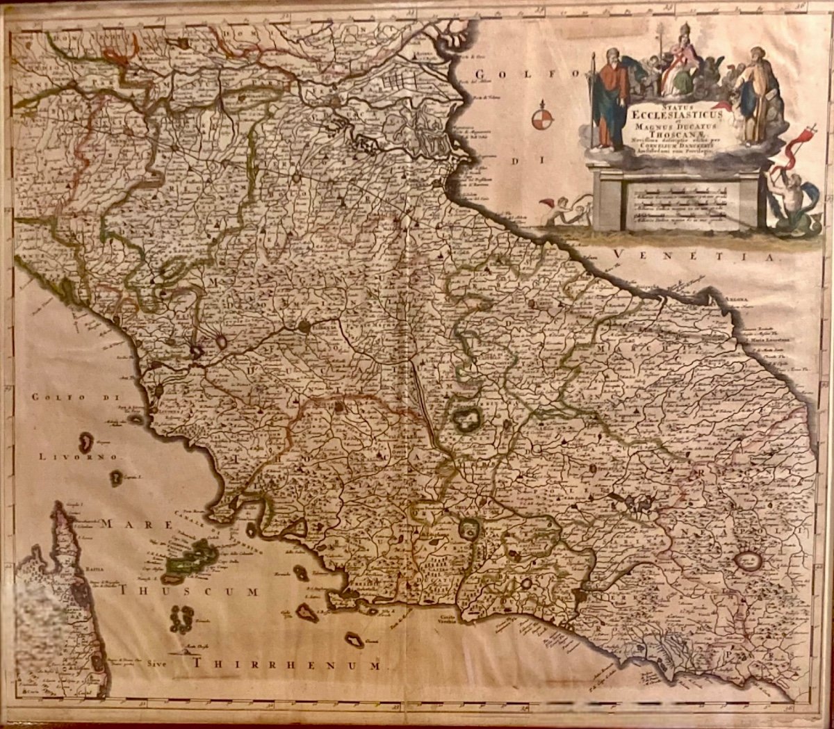 Rara carta geografica dello Stato Pontificio e Granducato di Toscana. Cornelius II Danckerts, f