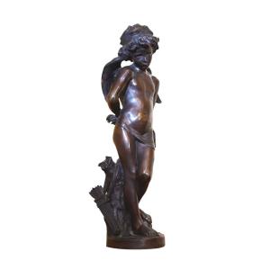 Denise Delavigne, “ Cupido Legato” . Grande scultura in bronzo. Francia, inizio secolo XX