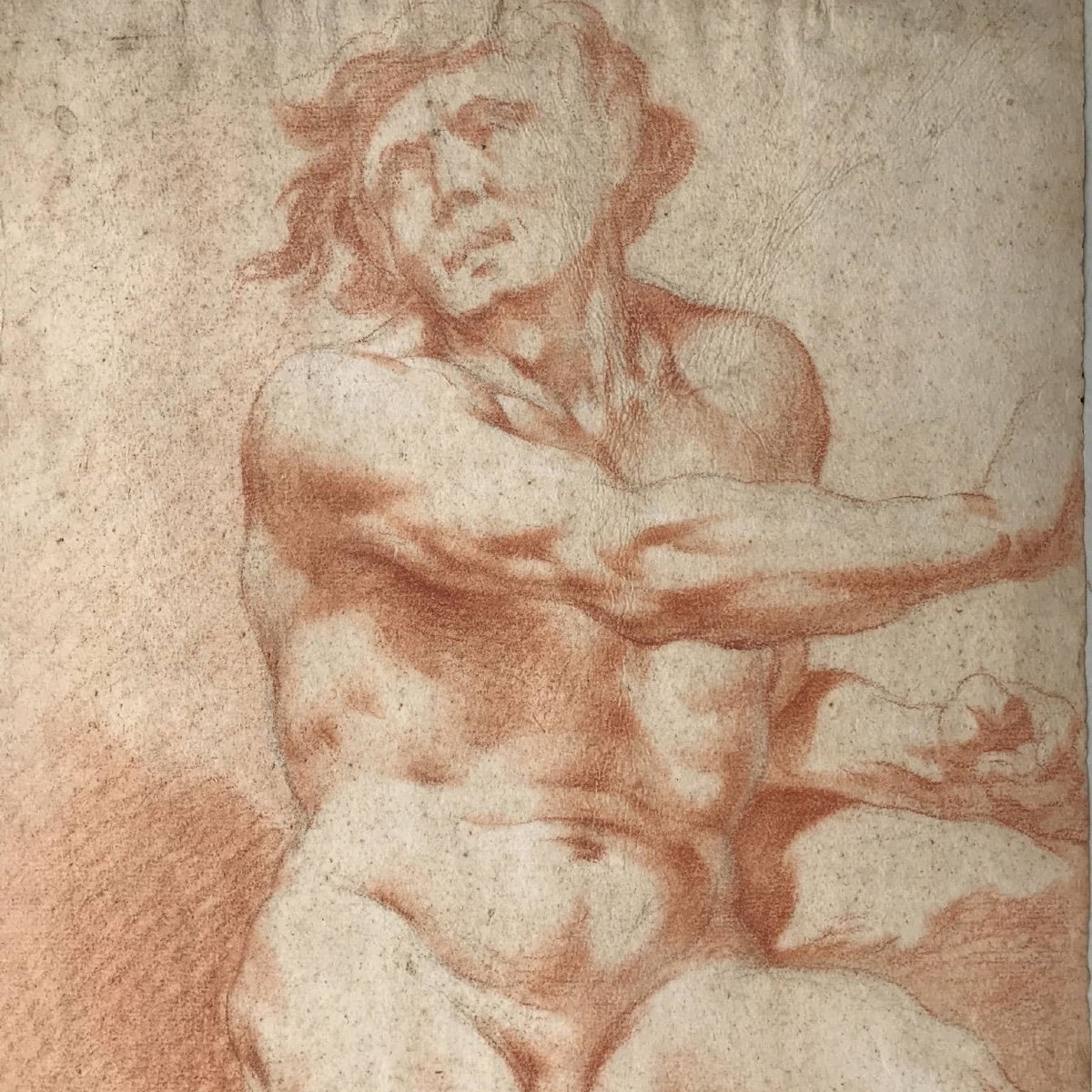 Coppia di Disegni a Sanguigna con Studi di Nudo Maschile XVIII Secolo-photo-3