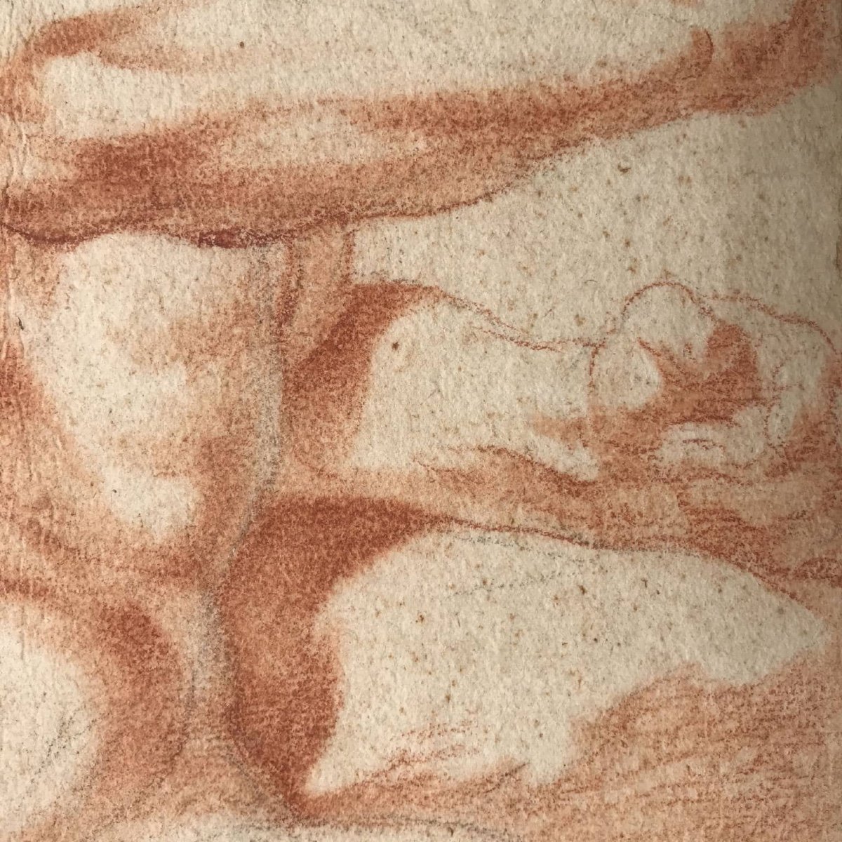 Coppia di Disegni a Sanguigna con Studi di Nudo Maschile XVIII Secolo-photo-1