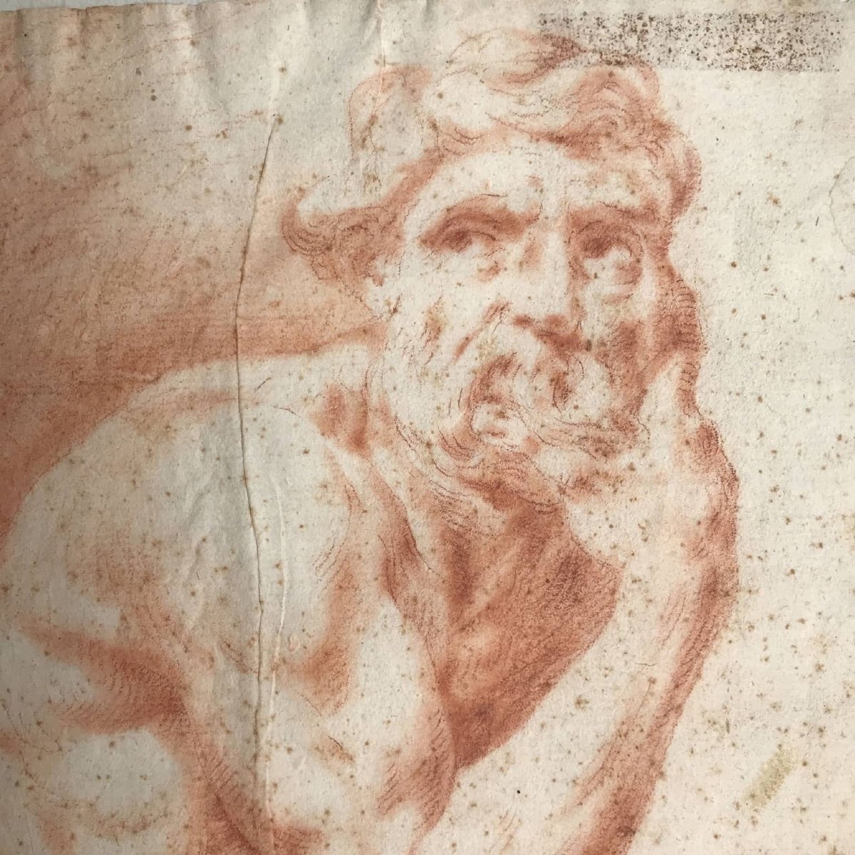 Coppia di Disegni a Sanguigna con Studi di Nudo Maschile XVIII Secolo-photo-2