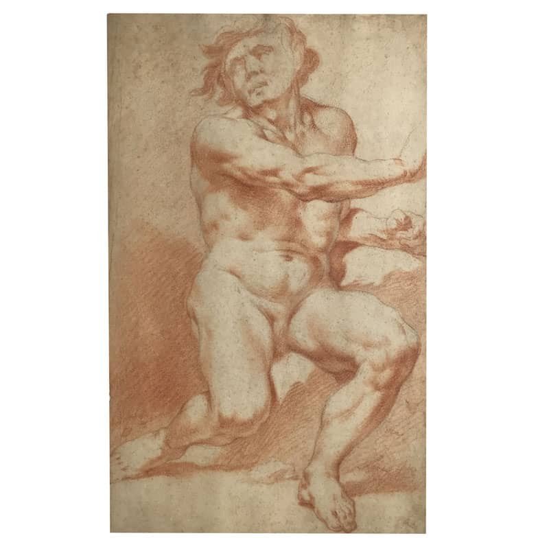 Coppia di Disegni a Sanguigna con Studi di Nudo Maschile XVIII Secolo-photo-4