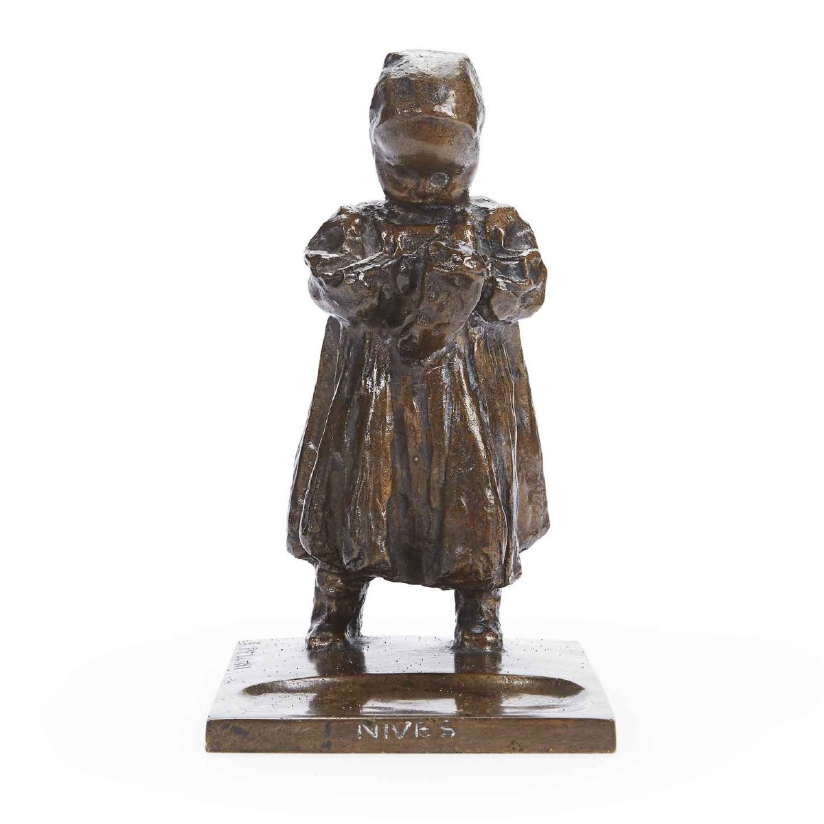 Pellini Eugenio Nives Figura di Bambina in Bronzo Inizio 1900