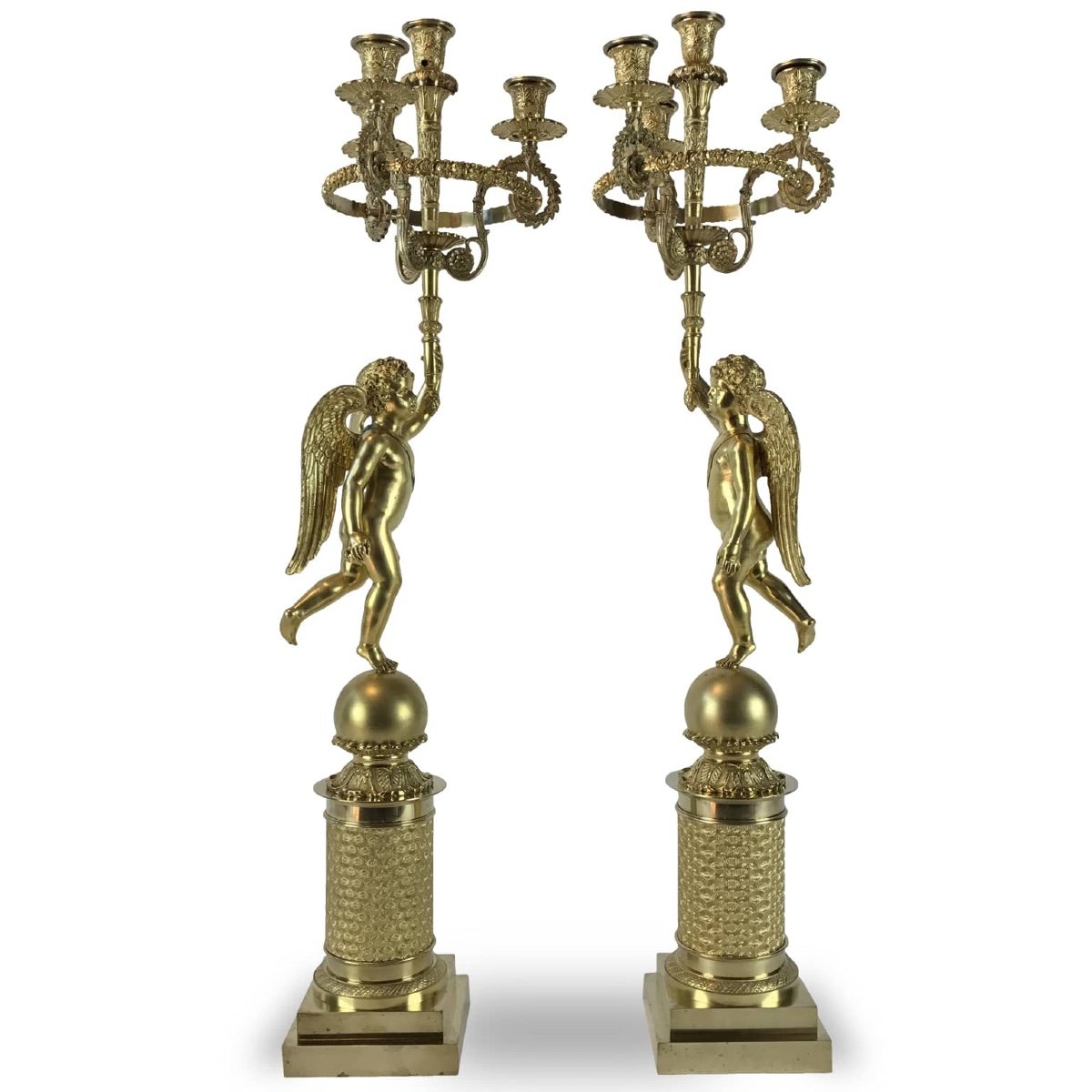 Coppia di Candelabri Impero in Bronzo Dorato-photo-2