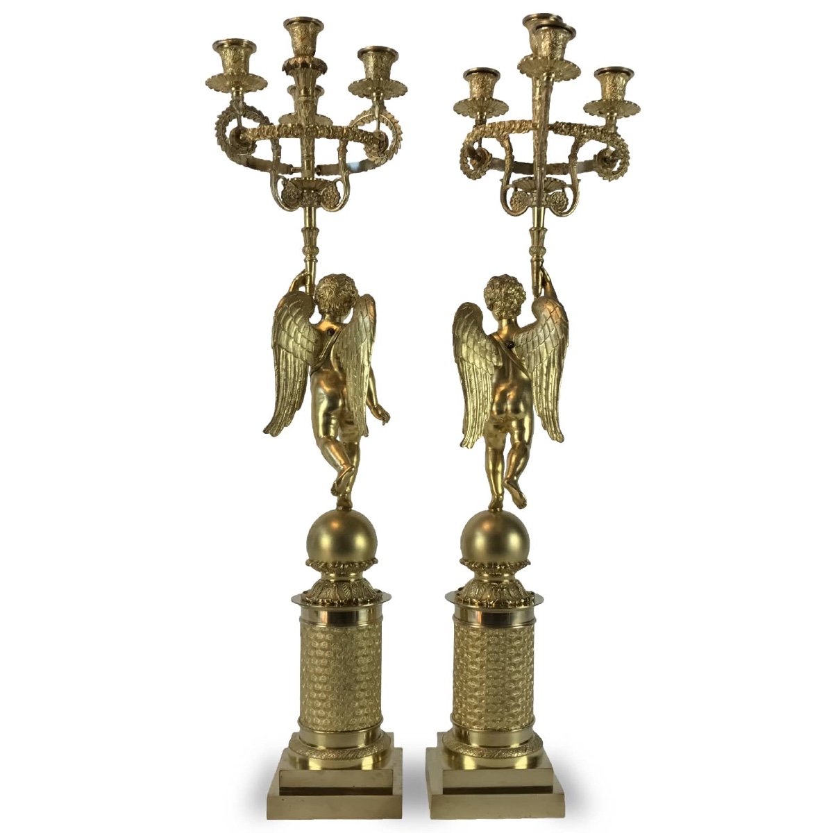 Coppia di Candelabri Impero in Bronzo Dorato-photo-3