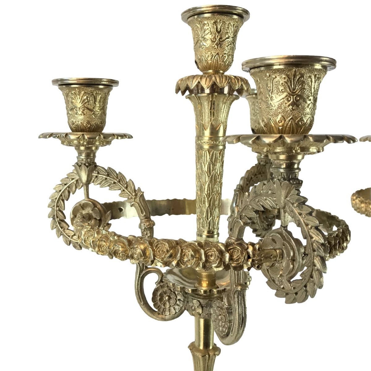 Coppia di Candelabri Impero in Bronzo Dorato-photo-3