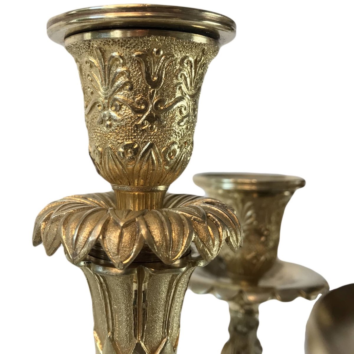 Coppia di Candelabri Impero in Bronzo Dorato-photo-5