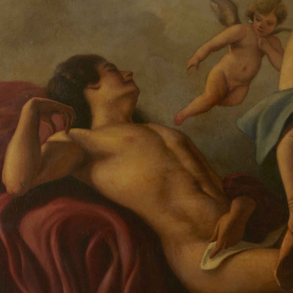 Amore e Psiche Dipinto Mitologico Italiano di Arnaldo Marasso 1950  -photo-2