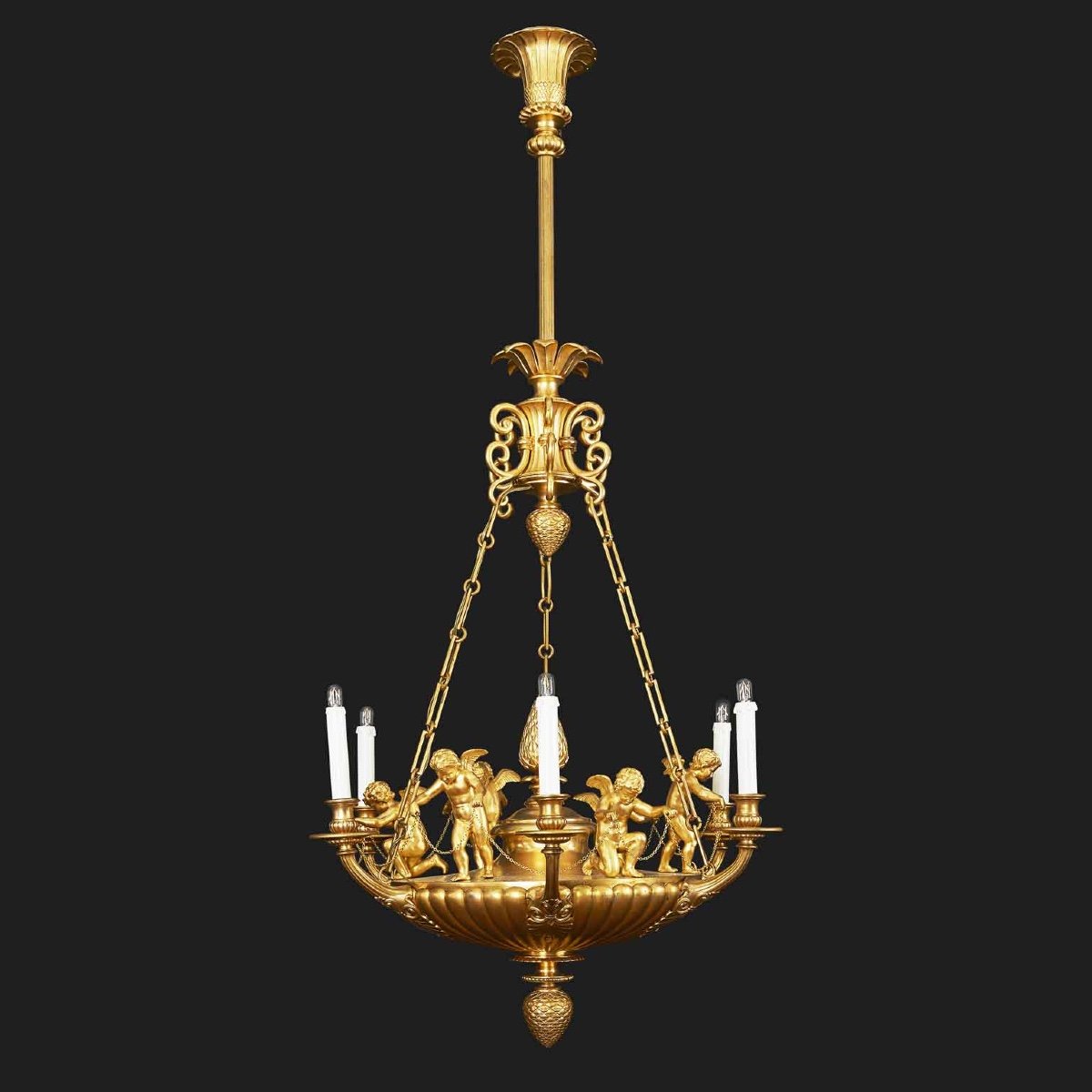 Lampadario Stile Impero in Bronzo Dorato con Putti 1950 circa-photo-2