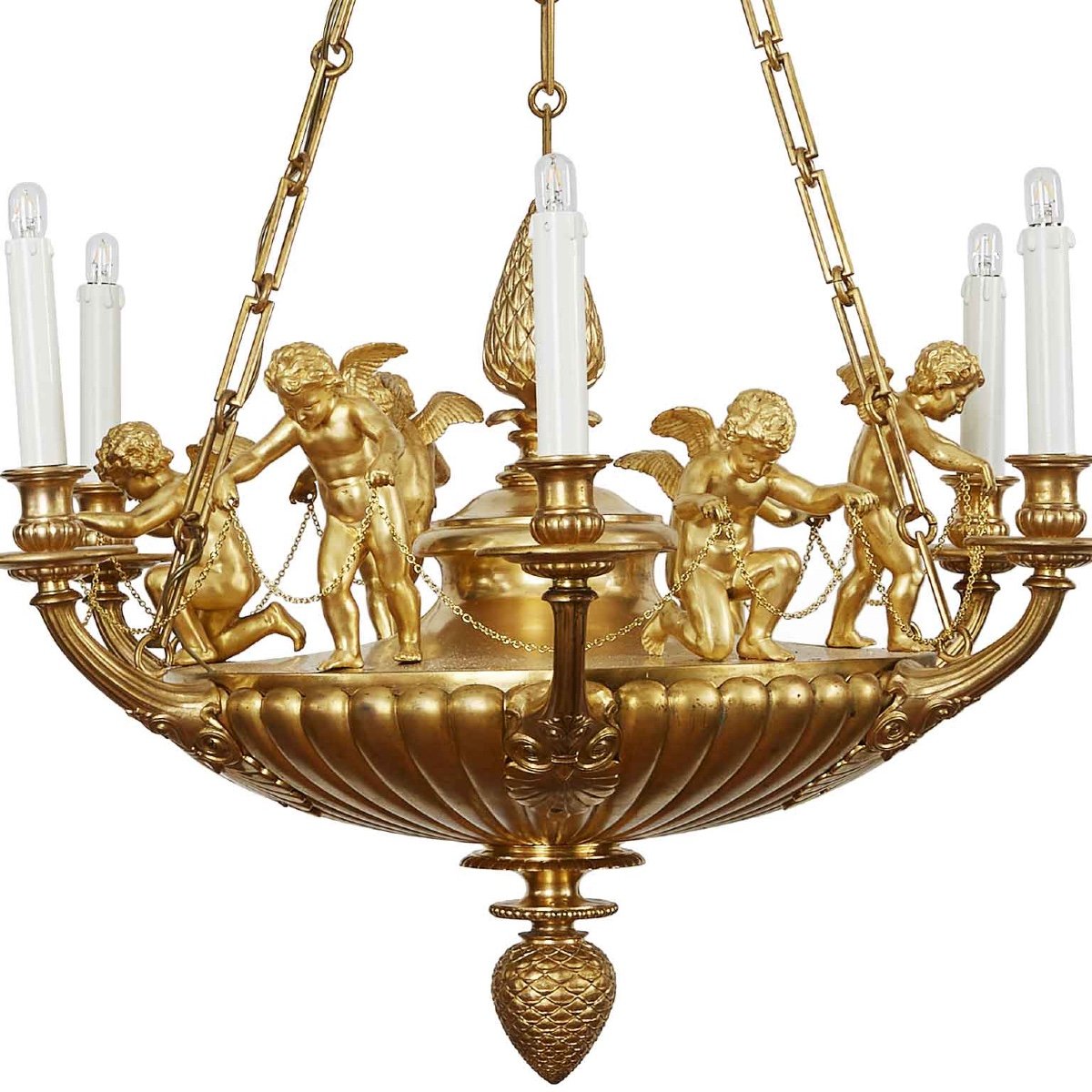 Lampadario Stile Impero in Bronzo Dorato con Putti 1950 circa-photo-3