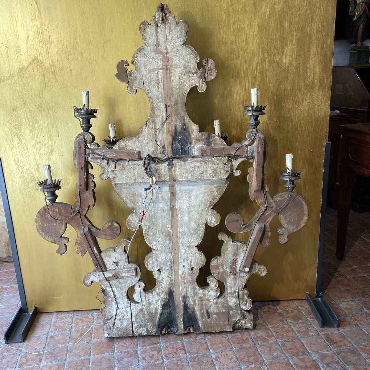 Grande applique a nove luci di inizio 1800 in legno argentato-photo-2