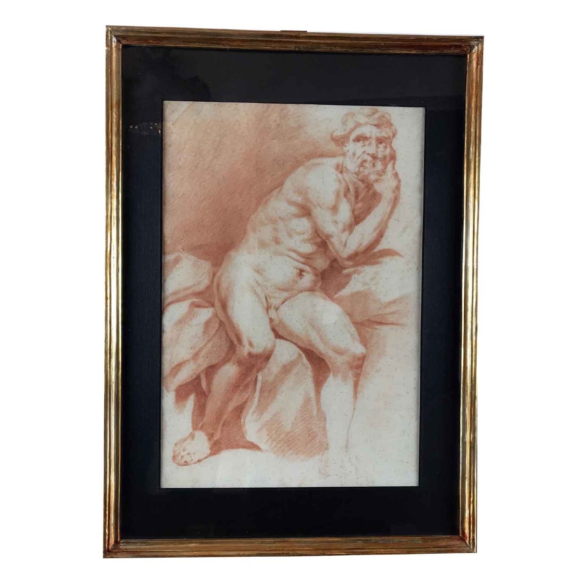 Coppia di Disegni a Sanguigna con Studi di Nudo Maschile XVIII Secolo-photo-2