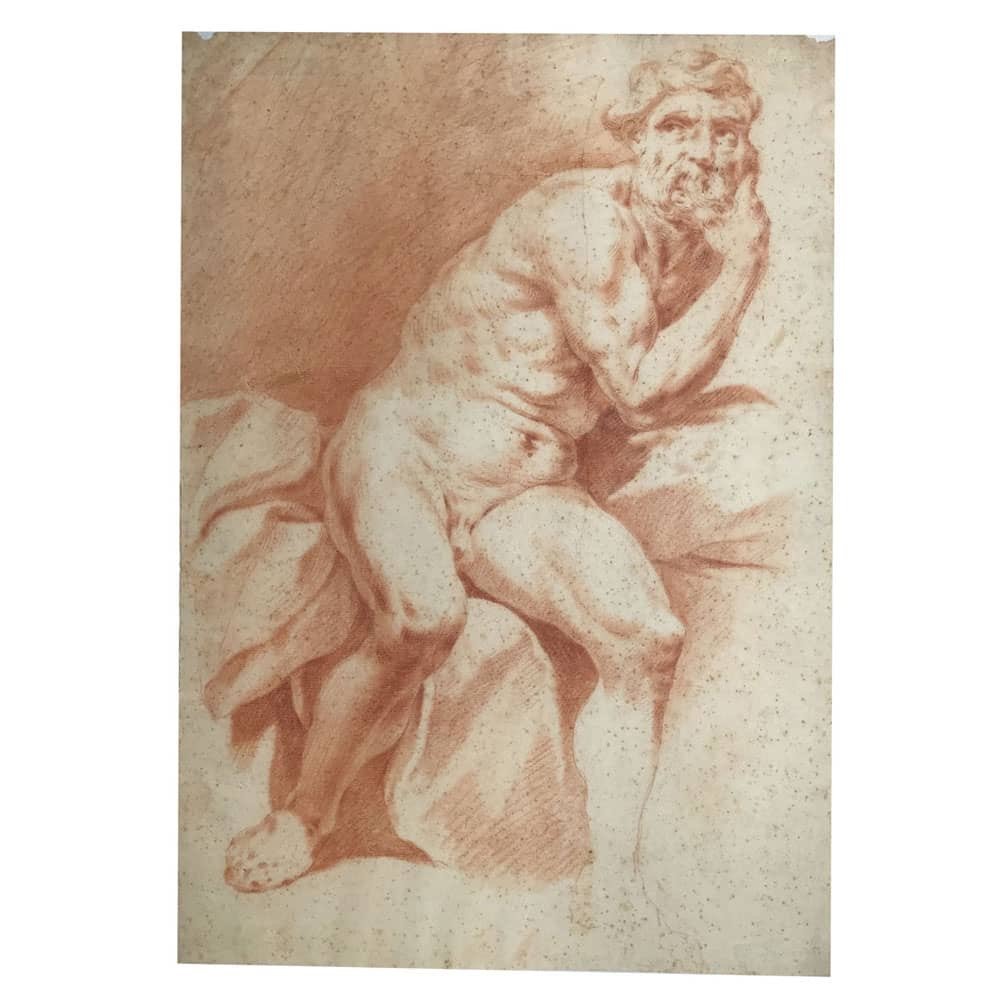 Coppia di Disegni a Sanguigna con Studi di Nudo Maschile XVIII Secolo-photo-4