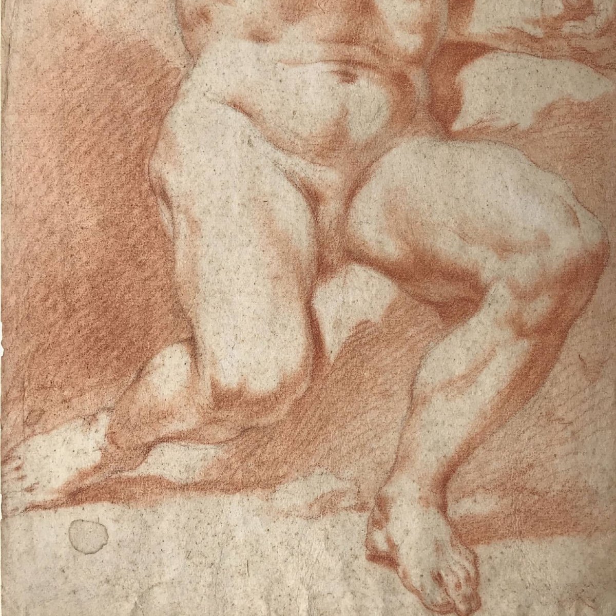 Coppia di Disegni a Sanguigna con Studi di Nudo Maschile XVIII Secolo-photo-6