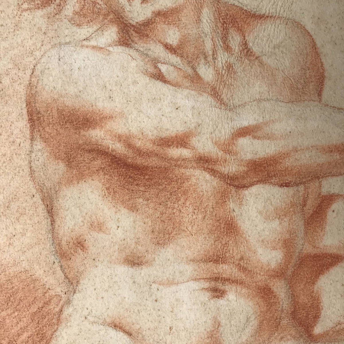 Coppia di Disegni a Sanguigna con Studi di Nudo Maschile XVIII Secolo-photo-7