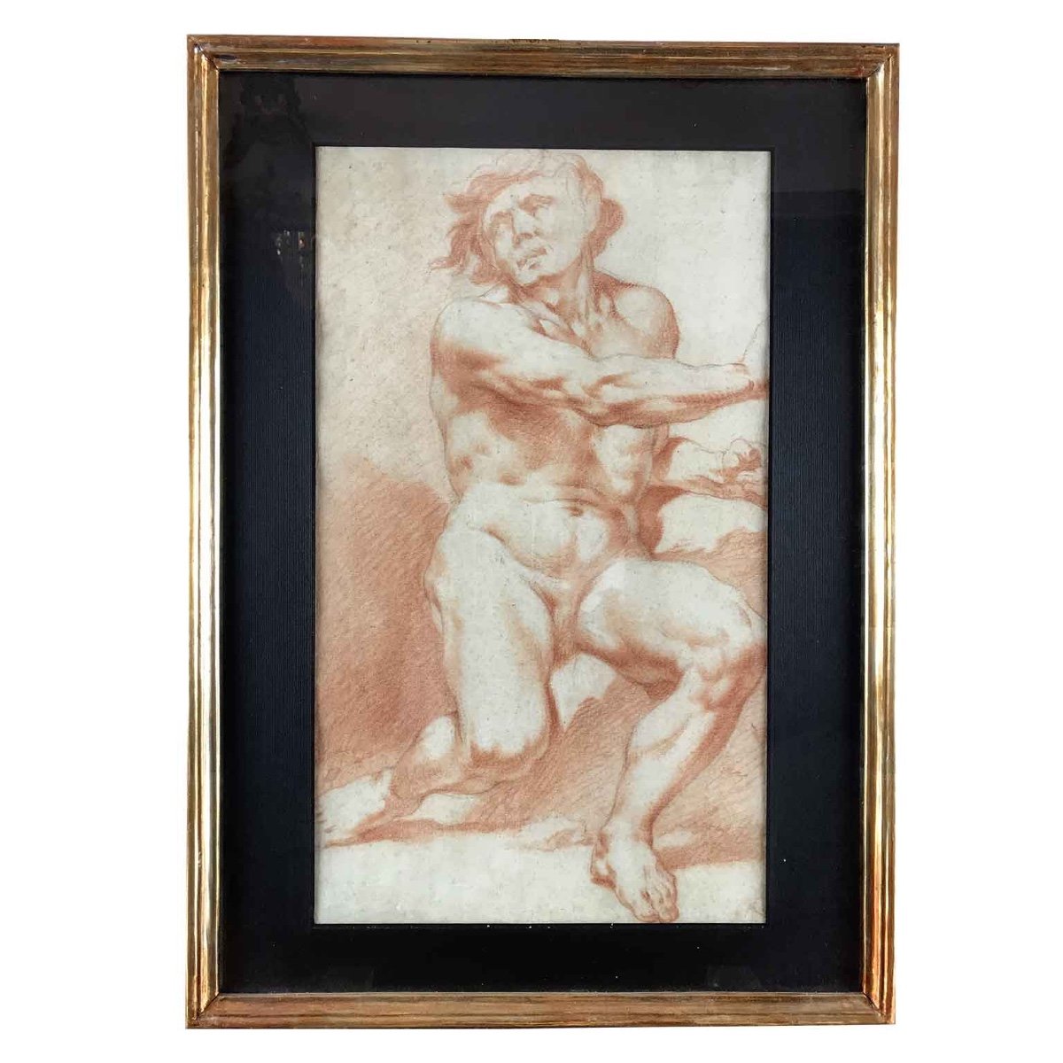 Coppia di Disegni a Sanguigna con Studi di Nudo Maschile XVIII Secolo